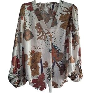 Jodifl Top Size Medium Floral Boho Swing Womens  Blouse Elastic Balloon Sleeve